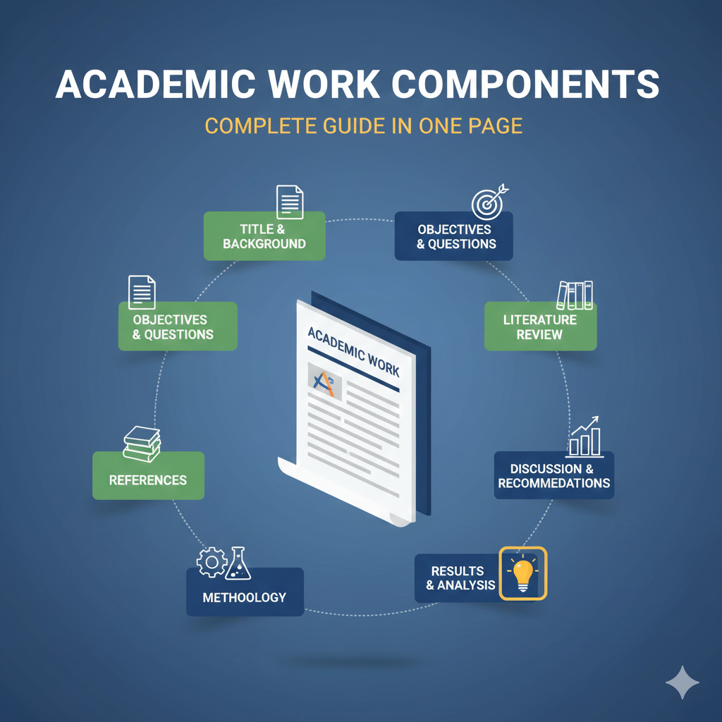อินโฟกราฟฟิกแสดงองค์ประกอบผลงานวิชาการที่ต้องมีครบถ้วนในหน้าเดียว