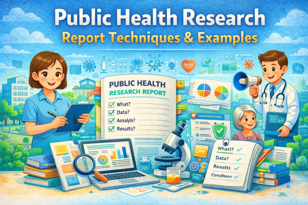 บทความวิจัยทางสาธารณสุข แสดงแนวคิดการทำรายงานวิจัย การวิเคราะห์ข้อมูล และสุขภาพชุมชน